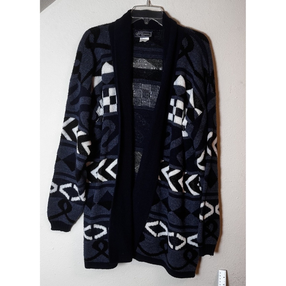 JJ Brown USA Vintage Geometric Cardigan Sweater Open Front Womens